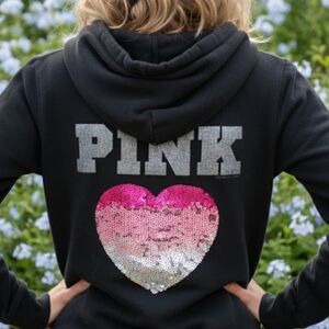 PINK Victoria's Secret Black Hoodie with Pink Heart